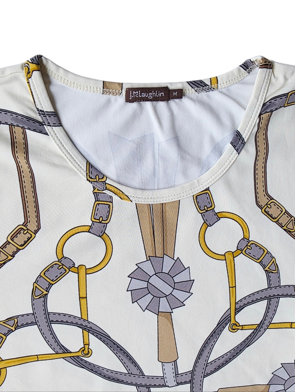 J. McLaughlin White Chain, Rope & Tassel Print Long Sleeve Top - Picture 3 of 8